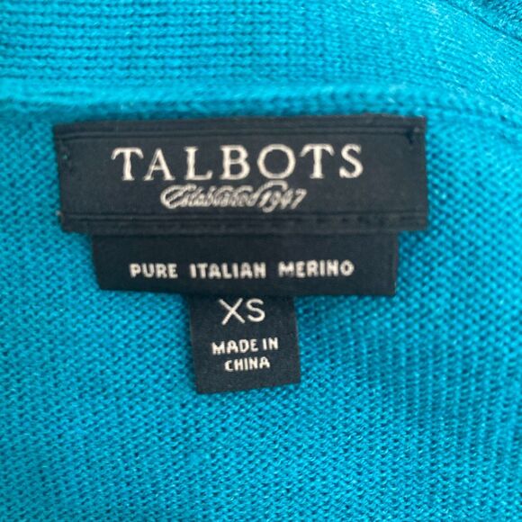 Talbots Sweater Size XS Argyle Merino Wool Teal Tie Neck Italian Preppy - Picture 14 of 16